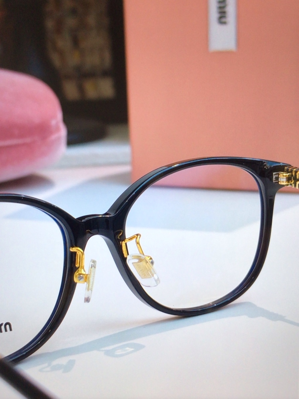 Miu Miu Black and Gold Round Women's Eyeglasses - Picture 3 of 4